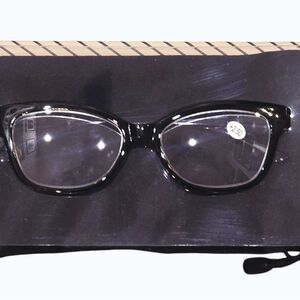 At Home Black Framed Reading Glasses w/Pouch